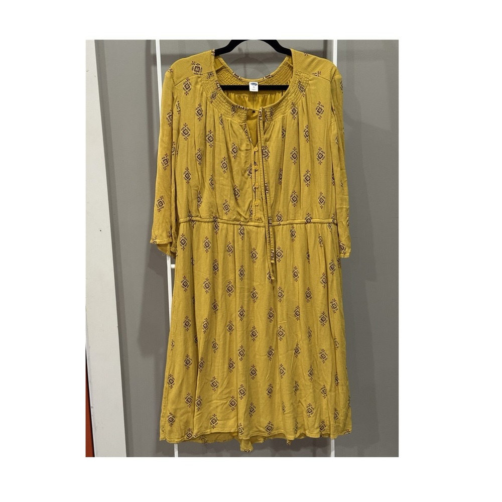 Old Navy Yellow Geometric Knee Length Bell‎ Sleeve Peasant Boho Dress XL